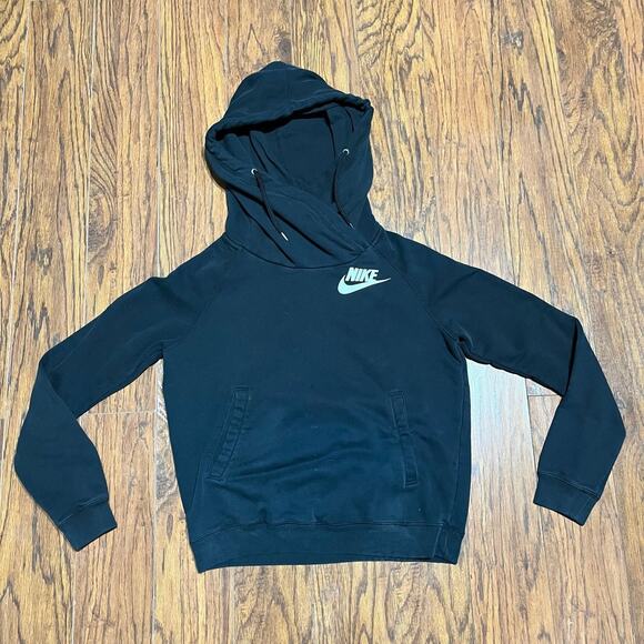 Nike Hoodie Adult Size M Women's Black Mock Cowl Logo Swoosh Pullover Sweater - Picture 1 of 5